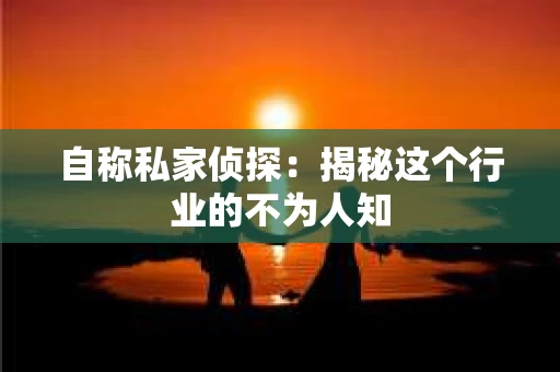 自称私家侦探：揭秘这个行业的不为人知